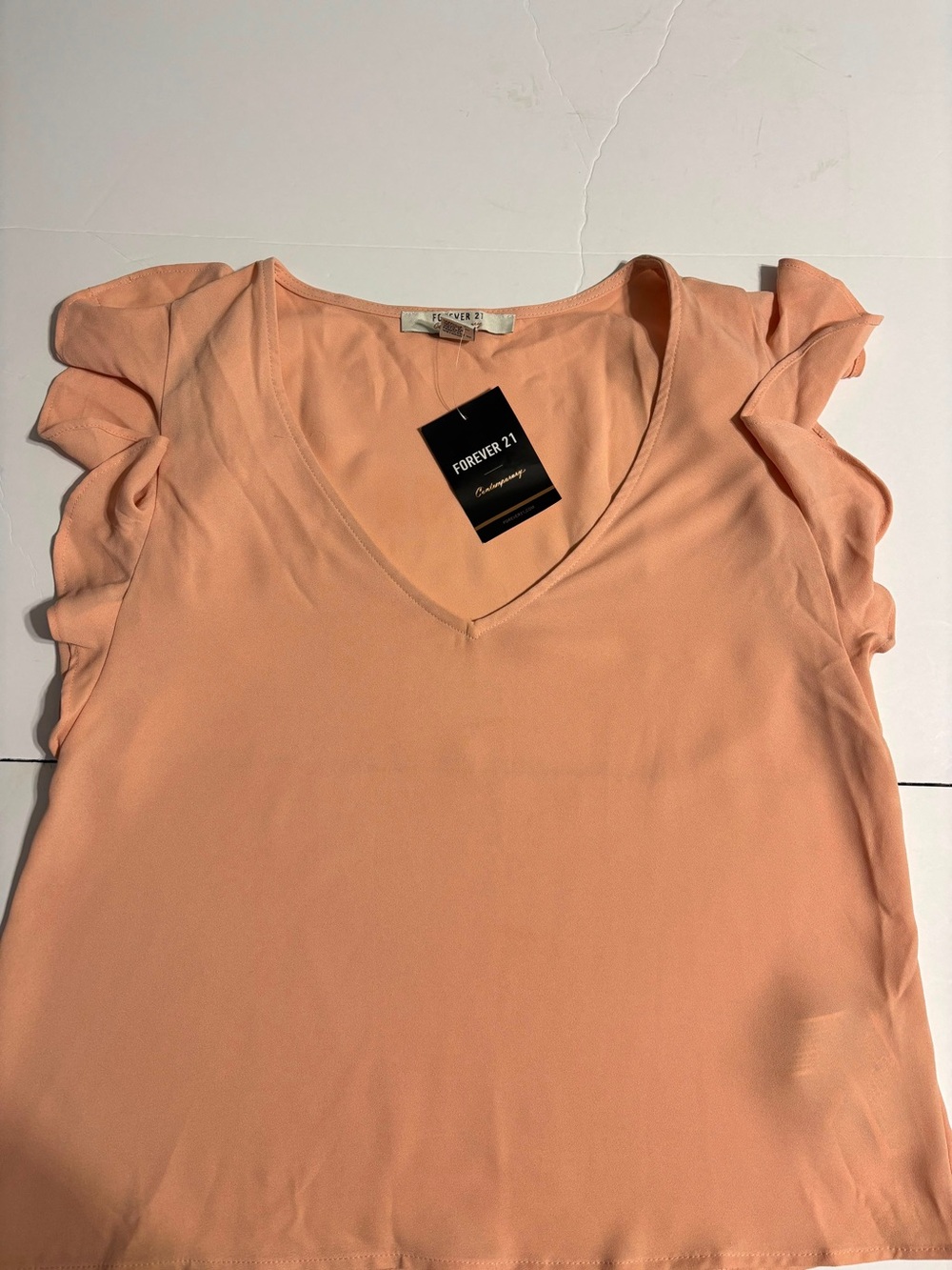 Forever 21 Peach V-Neck Ruffle Sleeve Blouse